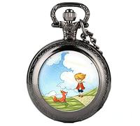 Akopiuto Alice nel paese delle meraviglie Fox and Boy Patterns - Orologio da tasca da uomo, con motivo cartone animato, orologio da tasca al quarzo digitale arabo, retrò, Le Noir