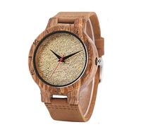 Akopiuto Spun Gold Face Wooden Wristwatches for Men's Women's Bamboo watch Handmade Clock Case Real Leather