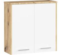 AKORD | Armadietto Bagno da Parete FIN W60 | 2 Ripiani e 2 Ante | 60 x 60 x 22,5 cm | Peso 18 kg | Mobiletto Sospeso | Pensile Mobile | Salvaspazio | Quercia Artisan & Bianco Frontale