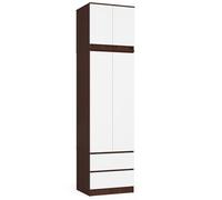 AKORD | Armadio con Estensione | Armadio con Ripiani, e Appendiabiti e Cassetti | 234 cm di Altezza | Mobiletto Cameretta Camera da Letto | Mobili soggiorno | Guardaroba |Wengé | Bianco