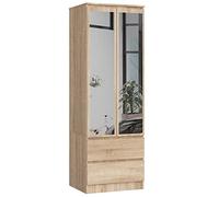 AKORD | Armadio con Specchio S | 60 cm Due Ante | 2 Cassetti con ripiani e Asta Appendiabiti | Mobiletto Cameretta Camera da Letto | Guardaroba | Pannello in laminato 16 mm | Rovere Sonoma