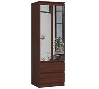 AKORD | Armadio con Specchio S | 60 cm Due Ante | 2 Cassetti con ripiani e Asta Appendiabiti | Mobiletto Cameretta Camera da Letto | Guardaroba | Pannello in laminato 16 mm | Wengé