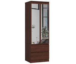 AKORD | Armadio con Specchio S | 60 cm Due Ante | 2 Cassetti con ripiani e Asta Appendiabiti | Mobiletto Cameretta Camera da Letto | Guardaroba | Pannello in laminato 16 mm | Wengé