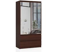 AKORD | Armadio con Specchio S | 90 cm Due Ante | 2 Cassetti con ripiani e Asta Appendiabiti | Mobiletto Cameretta Camera da Letto | Guardaroba | Pannello in laminato 16 mm | Wengé