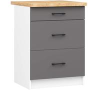 AKORD Armadio da cucina OLIWIA 60 cm | 3 cassetti | mobili da cucina | spazioso | per piccola cucina | per un angolo cottura | come parte di un set | 60 x 85 x 46 cm | 37,9 kg | bianco e grigio