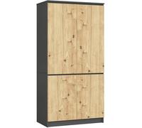 AKORD Armadio Guardaroba S90, 4 Ante, 4 Ripiani e Asta Appendiabiti, Mobile per Camera da Letto e Ufficio, Laminato, 90x51x180 cm, Grigio Grafite & Rovere Artigianale