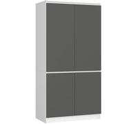 AKORD Armadio Guardaroba S90, 4 Ante, 4 Ripiani e Asta Appendiabiti, Mobile per Camera da Letto e Ufficio, Laminato, 90x51x180 cm, Bianco & Grigio Grafite