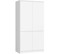 AKORD Armadio Guardaroba S90, 4 Ante, 4 Ripiani e Asta Appendiabiti, Mobile per Camera da Letto e Ufficio, Laminato, 90x51x180 cm, Bianco