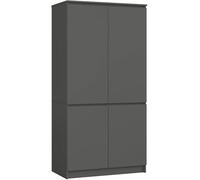AKORD Armadio Guardaroba S90, 4 Ante, 4 Ripiani e Asta Appendiabiti, Mobile per Camera da Letto e Ufficio, Laminato, 90x51x180 cm, Grigio Grafite