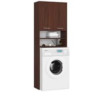 AKORD | Armadio Pensile per Lavatrice | Armadio di trasformazione con 2 ante, 2 Ripiani Aperti | Archivio per bagno | Cassettiera per lavatrice | 64x180x30 cm | Peso 30 kg | Wenge