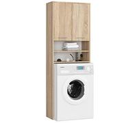 AKORD | Armadio Pensile per Lavatrice | Armadio di trasformazione con 2 ante, 2 Ripiani Aperti | Archivio per bagno | Cassettiera per lavatrice | 64x180x30 cm | Peso 30 kg | Rovere Sonoma