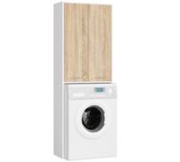 AKORD | Armadio Pensile per Lavatrice FIN 180 | Armadio di trasformazione con 2 Ante, 4 Ripiani | Archivio per bagno | Cassettiera per lavatrice | 64x180x30 cm | Bianco + Rovere Sonoma Frontale