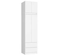 AKORD Armadio S60 con prolunga 60 cm | con 2 ante e 2 cassetti | Armadio con cassetto | Interni spaziosi | 60 x 234 x 51 cm | Peso 78,05 kg | Bianco