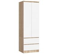 AKORD | Armadio STAR S | 60 cm Due Ante | 2 Cassetti con ripiani e Asta Appendiabiti | Mobiletto Cameretta Camera da Letto | Guardaroba | Pannello in laminato 16 mm | Sonoma/Bianco