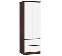 AKORD | Armadio STAR S | 60 cm Due Ante | 2 Cassetti con ripiani e Asta Appendiabiti | Mobiletto Cameretta Camera da Letto | Guardaroba | Pannello in laminato 16 mm | Wenge/Bianco