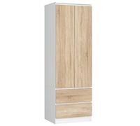 AKORD | Armadio STAR S | 60 cm Due Ante | 2 Cassetti con ripiani e Asta Appendiabiti | Mobiletto Cameretta Camera da Letto | Guardaroba | Pannello in laminato 16 mm | Bianco/Sonoma
