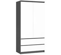 AKORD | Armadio STAR S | 90 cm Due Ante | 2 Cassetti con ripiani e Asta Appendiabiti | Mobiletto Cameretta Camera da Letto | Guardaroba | Pannello in laminato 16 mm | Grigio Grafite & Bianco Frontale