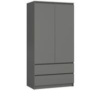 AKORD | Armadio STAR S | 90 cm Due Ante | 2 Cassetti con ripiani e Asta Appendiabiti | Mobiletto Cameretta Camera da Letto | Guardaroba | Pannello in laminato 16 mm | Grigio Grafite