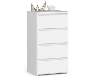 AKORD | Cassettiera a 4 Cassetti | Credenza Alta | Moderna Mobiletto per Soggiorno Sala da Pranzo Camera da Letto Corridoio Bagno | Armadio Cameretta | 35x40x74 cm | Bianco