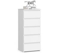 AKORD | Cassettiera a 5 Cassetti | Credenza Alta | Moderna Mobiletto per Soggiorno Sala da Pranzo Camera da Letto Corridoio Bagno | Armadio Cameretta | 35x40x92 cm | Bianco