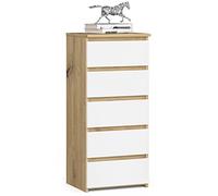 AKORD | Cassettiera a 5 Cassetti | Credenza Alta | Moderna Mobiletto per Soggiorno Sala da Pranzo Camera da Letto Corridoio Bagno | Armadio Cameretta | 35x40x92 cm | Rovere Artigianale | Bianco