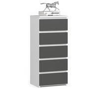 AKORD | Cassettiera a 5 Cassetti | Credenza Alta | Moderna Mobiletto per Soggiorno Sala da Pranzo Camera da Letto Corridoio Bagno | Armadio Cameretta | 35x40x92 cm | Bianco | Grigio grafite