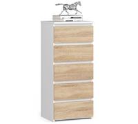 AKORD | Cassettiera a 5 Cassetti | Credenza Alta | Moderna Mobiletto per Soggiorno Sala da Pranzo Camera da Letto Corridoio Bagno | Armadio Cameretta | 35x40x92 cm | Bianco | Rovere Sonoma