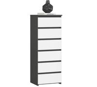 AKORD | Cassettiera a 6 Cassetti | Credenza Alta | Moderna Mobiletto per Soggiorno Sala da Pranzo Camera da Letto Corridoio Bagno | Armadio Cameretta | 35x40x109 cm | Grigio Grafite/Bianco