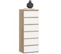AKORD | Cassettiera a 6 Cassetti | Credenza Alta | Moderna Mobiletto per Soggiorno Sala da Pranzo Camera da Letto Corridoio Bagno | Armadio Cameretta | 35x40x109 cm | Rovere Sonoma | Bianco