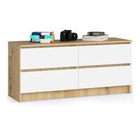 AKORD Cassettiera K-120 con 4 Cassetti | Moderna Mobiletto per Soggiorno Sala da Pranzo Camera da Letto Corridoio Bagno | Armadio Cameretta | 120x55x40 cm |Handwerker Eik/Wit