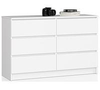 AKORD | Cassettiera K-120 con 6 (2 x 3) Cassetti | Moderna Mobiletto per Soggiorno Sala da Pranzo Camera da Letto Corridoio Bagno | Armadio Cameretta | 120x77x40 cm | Peso 43kg | Bianco