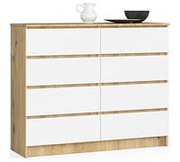 AKORD Cassettiera K-120 con 8 (2x4) Cassetti | Moderna Mobiletto per Soggiorno Sala da Pranzo Camera da Letto Corridoio Bagno | Armadio Cameretta | 120x99x40 cm | Peso 65 kg | Rovere Artisan | Bianco