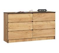 AKORD Cassettiera K 140 cm 6 (2 x 3) Cassetti | Moderna Mobiletto per Soggiorno Sala da Pranzo Camera da Letto | Armadio Cameretta | 138 x 77 x 40 cm | Peso 51kg | Quercia Artigianale