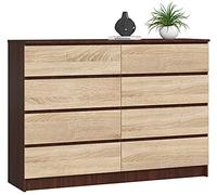 AKORD Cassettiera K 140 cm 8 (2 x 4) Cassetti | Moderna Mobiletto per Soggiorno Sala da Pranzo Camera da Letto | Armadio Cameretta | 138 x 99 x 40 cm | Peso 72kg | Wenge/Rovere di Sonoma