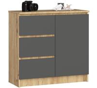 AKORD | Cassettiera K-80 JERRY con 3 Cassetti | Armadio Cameretta con 2 Ripiani e 1 Anta | Moderna Mobiletto per Soggiorno | Moderno | 80x77x35 cm | Rovere Artisan + Frontale Grigio Grafite