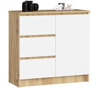 AKORD | Cassettiera K-80 JERRY con 3 Cassetti | Armadio Cameretta con 2 Ripiani e 1 Anta | Moderna Mobiletto per Soggiorno | Moderno | 80x77x35 cm | Rovere Artisan + Frontale Bianco