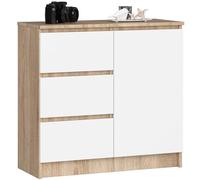 AKORD | Cassettiera K-80 JERRY con 3 Cassetti | Armadio Cameretta con 2 Ripiani e 1 Anta | Moderna Mobiletto per Soggiorno | Moderno | 80x77x35 cm | Rovere Sonoma + Frontale Bianco