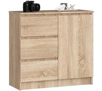 AKORD | Cassettiera K-80 JERRY con 3 Cassetti | Armadio Cameretta con 2 Ripiani e 1 Anta | Moderna Mobiletto per Soggiorno | Moderno | 80x77x35 cm | Rovere Sonoma + Frontale Rovere Sonoma