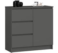 AKORD | Cassettiera K-80 JERRY con 3 Cassetti | Armadio Cameretta con 2 Ripiani e 1 Anta | Moderna Mobiletto per Soggiorno | Moderno | 80x77x35 cm | Grigio Grafite + Frontale Grigio Grafite