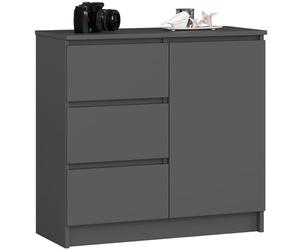 AKORD | Cassettiera K-80 JERRY con 3 Cassetti | Armadio Cameretta con 2 Ripiani e 1 Anta | Moderna Mobiletto per Soggiorno | Moderno | 80x77x35 cm | Grigio Grafite + Frontale Grigio Grafite