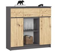 AKORD Cassettiera K100 con 2 Ante e 3 Cassetti 1 Scaffale | Mobiletti Ingresso Bagno | Armadio Cameretta | Comodino | Design moderno | 35x98x101 cm | Grigio Grafite & Quercia Artisan