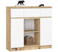 AKORD Cassettiera K100 con 2 Ante e 3 Cassetti 1 Scaffale | Mobiletti Ingresso Bagno | Armadio Cameretta | Comodino | Design moderno | 35x98x101 cm | Quercia Artisan & Biano