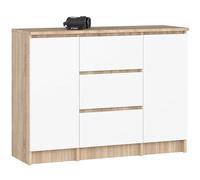 AKORD Cassettiera K100 con 2 Ante e 3 Cassetti | Mobiletti Ingresso Bagno | Armadio Cameretta | Comodino | Design moderno | 35x76x101 cm | Quercia Sonoma & Bianco