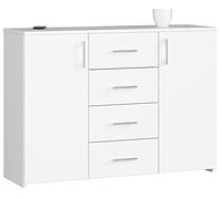 AKORD Cassettiera K45 con 4 cassetti e 2 ripiani con Ante | Mobiletti Ingresso Bagno | Armadio Cameretta | Comodino | B110 x H80 x P35 cm, peso 43 kg Bianco/Bianco