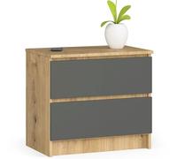 AKORD | Cassettiera K60 a 2 Cassetti | Moderna Mobiletto per Soggiorno Sala da Pranzo Camera da Letto Corridoio Bagno | Armadio Cameretta | 60x55x40 cm | Rovere lavorato a mano