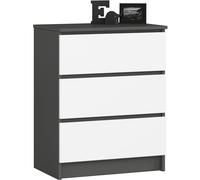 AKORD | Cassettiera K60 a 3 Cassetti | Credenza Alta | Moderna Mobiletto per Soggiorno Sala da Pranzo | Comodino | Piano di lavoro in laminato | 60x77x40cm Peso 25 kg | Grigio grafite | Bianco