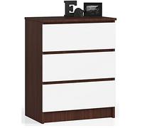 AKORD Cassettiera K60 con 3 Cassetti | Credenza Alta | Moderna Mobiletto per Soggiorno Sala da Pranzo Camera da Letto Corridoio Bagno | Armadio Cameretta | 60x77x40 cm 25 kg Wenge/Bianco