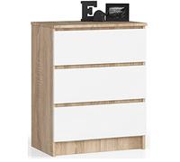 AKORD Cassettiera K60 con 3 Cassetti | Credenza Alta | Moderna Mobiletto per Soggiorno Sala da Pranzo Camera da Letto Corridoio Bagno | Armadio Cameretta | 60x77x40 cm 25 kg Rovere Sonoma/Bianco