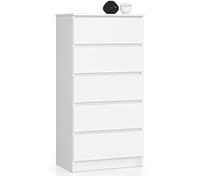 AKORD Cassettiera K60 con 5 Cassetti | Credenza Alta | Moderna Mobiletto per Soggiorno Sala da Pranzo Camera da Letto Corridoio Bagno | Armadio Cameretta | 60x121x40 cm, 39kg | Bianco