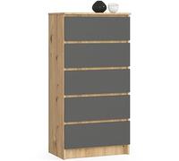 AKORD Cassettiera K60 con 5 Cassetti | Credenza Alta | Moderna Mobiletto per Soggiorno Sala da Pranzo Camera da Letto Corridoio Bagno | Armadio Cameretta | 60x121x40 cm, 39kg | Rovere Artigianale